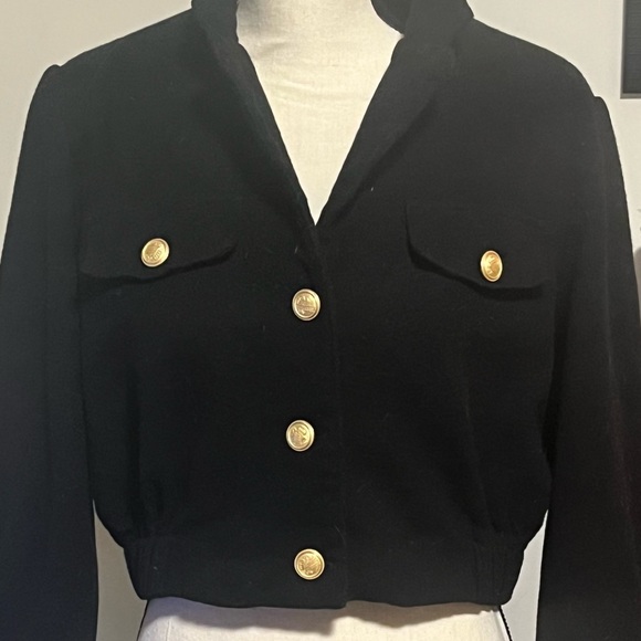 Vintage 80s Bill Blass Blassport Black Wool Bomber Jacket - Picture 3 of 7